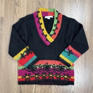 VTG The Limited Sweater Womens S Rainbow Mohair Retro 90s Art Hippie Oversized